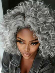 Short Bob Curly Lace Front Wig Human Hair With Baby Hair Brazilian Virgin 13x4 Hd Transparent Deep Wave Lace Front Wigs Human Hair Glueless Pre Plucked 180% Density Silver Grey Kinky Curly Human Hair Wig - 銀灰 - 查看 2