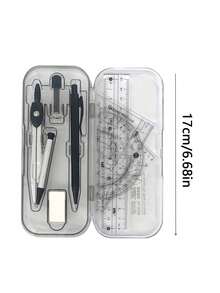 8 件透明塑料几何圆规和尺子套装 - 耐用绘图工具套件，带量角器、三角板和橡皮擦，适用于学校和艺术项目