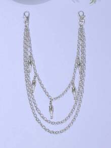 1 قطعة سلسلة بنطلون بتصميم جمجمة بنمط بانك متعدد السلاسل، إكسسوار شارع هيب هوب حاد - فضي - مشاهدة 10