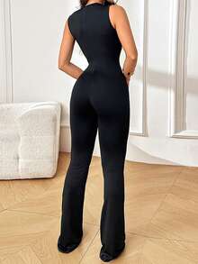 Onicee 女士夏季连体裤，黑色性感V领蕾丝喇叭裤连身裤，适合情人节、狂欢节、约会、聚会、派对、旅行、度假、海滩等场合。 - 黑色 - 查看 7