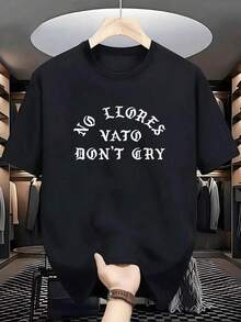 Motivational Phrase In Classic Typographic Style That Conveys Support And Encouragement With The Message In Spanish And English "No Llores Vato Dont Cry" Ideal For Expressing Inner Strength. Men's T-Shirt, 100% Cotton, Comfortable And Casual For Everyday Wear - 黑色 - 查看 1
