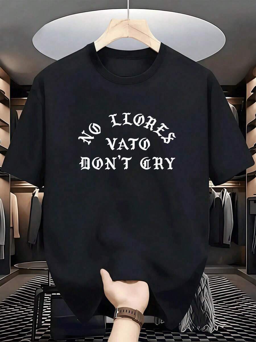 Motivational Phrase In Classic Typographic Style That Conveys Support And Encouragement With The Message In Spanish And English "No Llores Vato Dont Cry" Ideal For Expressing Inner Strength. Men's T-Shirt, 100% Cotton, Comfortable And Casual For Everyday Wear - 黑色 - 查看 1