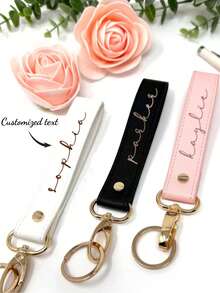 定制真皮钥匙扣，独特定制姓名/电话号码标签，个性化钥匙链，防丢，复古风格钥匙扣，适合送给男女朋友、家人，情人节、圣诞节、父亲节、伴郎礼物，个性化腕带钥匙扣 - 彩色 - 查看 3
