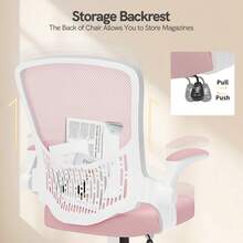 GartistGo Ergonomic Office Desk Chair With Flip-Up Armrests, Mid-Back Mesh Chair With Lumbar Support, Adjustable Height & Storage Backrest, Comfortable Computer Chair For Home Office - Pink - View 9