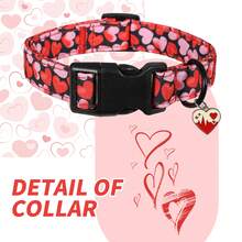独特的情人节黑红渐变爱心图案印花狗项圈，适合小型、中型和大型犬，配有快速释放安全扣，采用柔软舒适的涤纶材质，是婚礼、幼犬生日礼物的理想之选，并饰有多种爱心图案。 - 黑色 - 查看 7