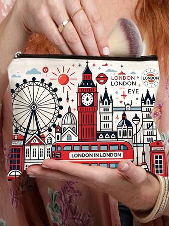 伦敦建筑图案多功能旅行化妆包，兼具应急零食袋、耐用拉链收纳袋、可机洗的简约设计，适合存放洗漱用品、商务出行、露营必备品——是送给女性的完美礼物。化妆包、化妆袋、洗漱包、洗漱包、旅行必备品、邮轮必备品、度假必备品，男女皆宜。