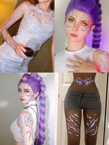 8 Sheets Rumi Tattoos Temporary KpopDemonHunters Face Tattoos Waterproof Body Stripes Tattoo Stickers For Halloween Rumi Cosplay Makeup Party Prom Music Festival Karneval Fasching Accessories