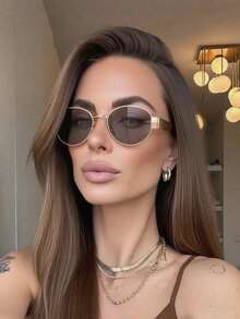 1pc Retro Bohemian Metal Oval Fashion Glasses, Fashionable Unisex Decorative Glasses With High-End Street Style