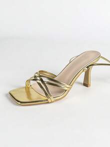 方头细带高跟凉鞋，金色方头细带高跟凉鞋，性感细带高跟凉鞋，适合派对、度假、通勤，百搭连衣裙，轻便舒适的系带方头细带高跟凉鞋 - 金色 - 查看 7