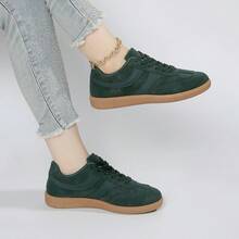 Women's Multifunctional Fashion Casual Shoes, Flat Non-Slip Lace-Up Round Toe Rubber Sole Casual Sneakers, Black Color Block, Daily Match, Shoes, Casual Shoes, Size 36-41, Fashionable