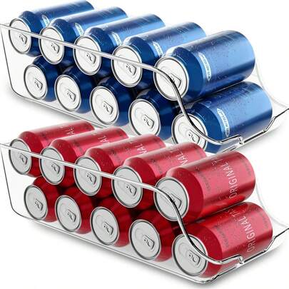 Organizador y dispensador de latas de refresco para la cocina/despensa - Organizador de almacenamiento de latas duradero para el refrigerador y la organización de la cocina - (Transparente, Juego de 2)