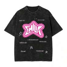 Emilia Mernes MP3 T Shirt Music Ing T Shirts Short Sleeves Y2K Funny Tops Beach Cotton O Neck Plus Size Tees - 黑色 - 查看 1
