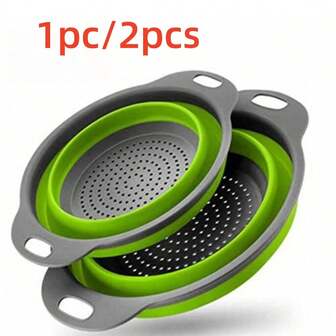 2 piezas Juego de coladores plegables de silicona, colador con mango ahorra espacio, cesta de drenaje plegable para frutas, verduras, pasta - Herramienta de cocina verde para un almacenamiento fácil, Juego de coladores de cocina con malla fina, Utensilios de cocina esenciales y accesorios de cocina, Un regalo imprescindible de herramientas de cocina para chefs en casa, Almacenamiento que ahorra espacio para organizadores de cocina, Ideas de regalos de cocina navideños