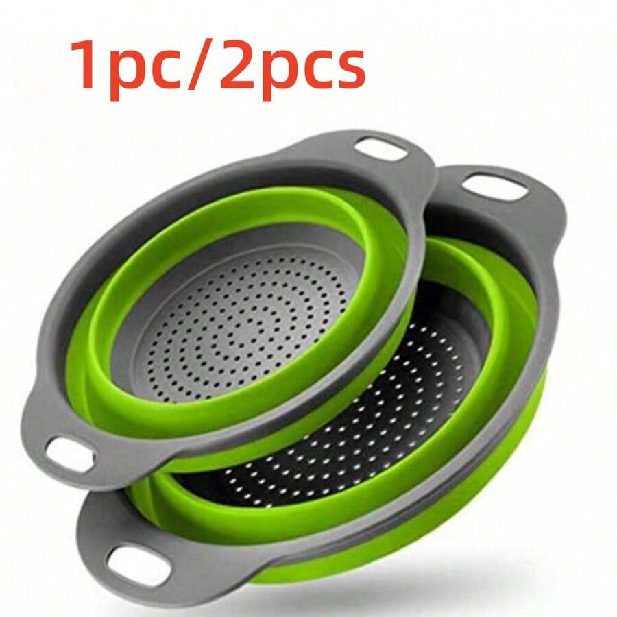 1/2件套可折叠硅胶滤锅套装，带手柄的节省空间滤网，可折叠的沥水篮，用于水果、蔬菜、意大利面 - 易于存放的绿色厨房工具，带细网的厨房滤网套装，必备厨房工具和厨房配件，家庭厨师必备的厨房工具礼物，厨房整理者的节省空间的存储空间，圣诞节厨房礼物创意 - 綠色 - 查看 1