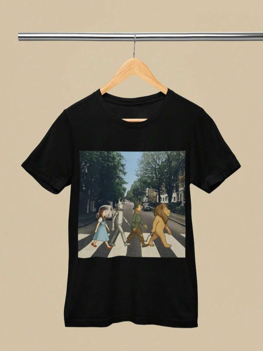 Wizard Of Oz Abbey Road T-Shirt _ Dorothy, Tin, Scarecrow & Lion Beatles Parody T - Black - View 1
