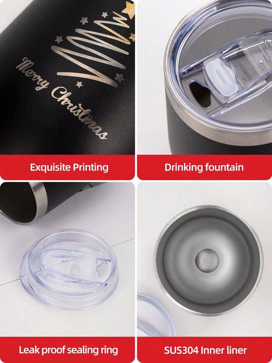 1PC Christmas Mug,Insulated Design,Black Christmas Tree Pattern,Keeps Drinks Hot Or Cold For A Long Time,Perfect Holiday Gift,Suitable For Coffee,Tea,Hot Chocolate,Suitable For Home,Office,And Travel,Holiday Theme Design,Durable Construction,A Must-Have For Coffee Lovers,Reusable,Dual-Use For Hot And Cold - Multicolor - View 1