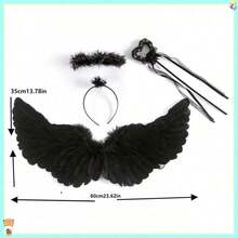 1 Set - Angel Feather Wings, Fairy Wand, Angel Headpiece, 3-Piece Toy Set, Wings, Feathers, Wand, "Random Color Feathers (Faux Feathers)", Angel Wings, Women's Angel Costume, Adult Angel Wings, Angel Costume, Wing Costume, White Wings, Black Wings, Black Angel Wings, Angel Halo, Creative Angel Feather Wings, Fairy Wand, Suitable As Christmas, Thanksgiving And Birthday Gift - Multicolor - View 3