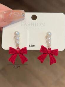 زوج من أقراط مطلية بالخرز الاصطناعي مزينة بفيونكة، مناسبة للارتداء اليومي، هدية عيد الحب