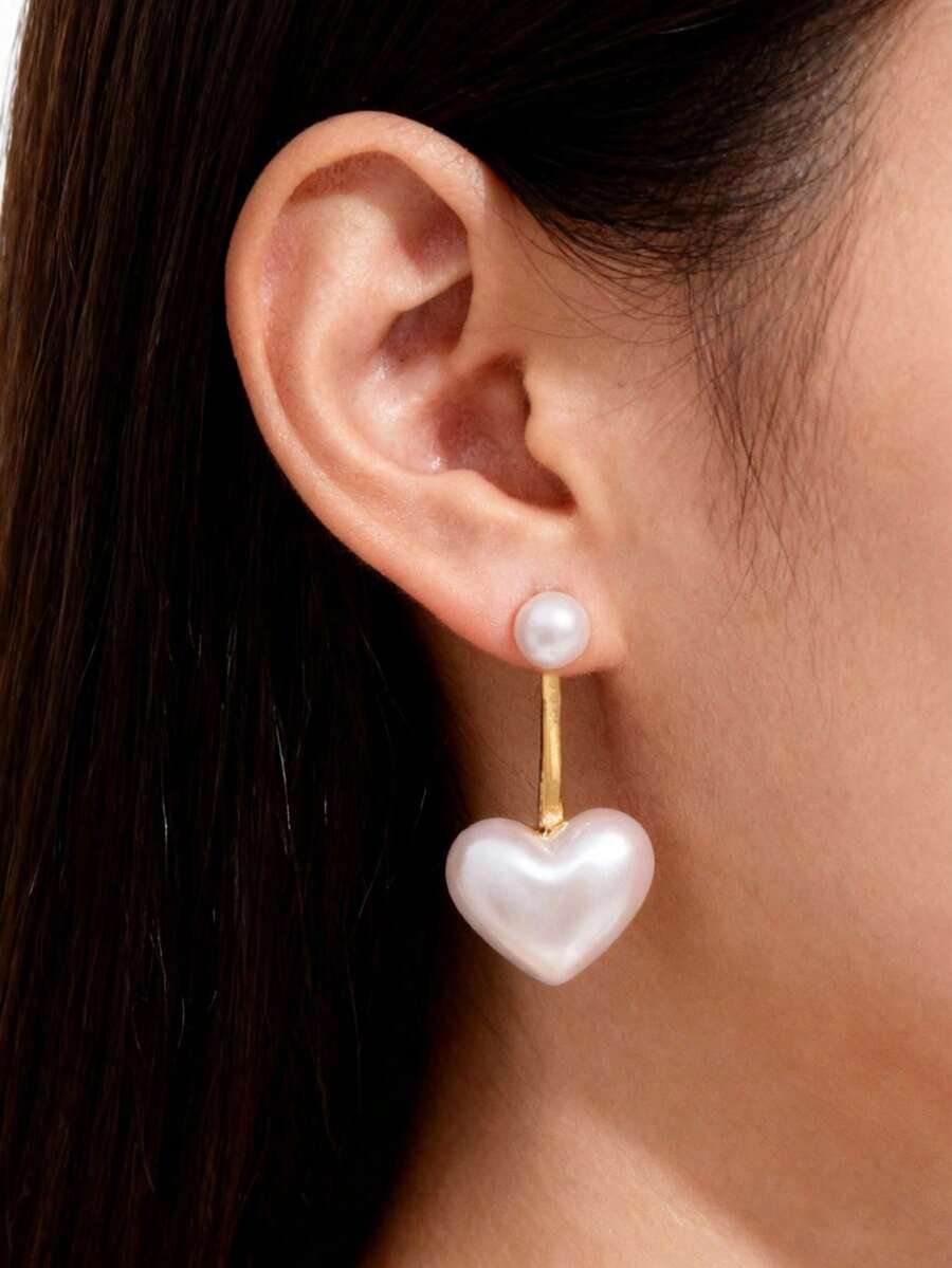 A Pair Of Fashionable Retro Simple Faux Pearl Heart Earrings, Suitable For Women's Jewelry Daily Party Wear, Can Be Given As A Gift To Friends/Girlfriends - Multicolor - View 1