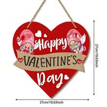 1件情人节木制装饰品，婚礼墙饰，农舍风格情人节门饰，心形矮人情人节墙饰，木制快乐心形门挂 - 彩色 - 查看 5