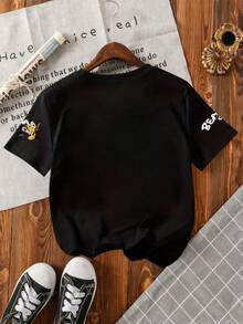 小男孩卡通熊图案圆领短袖休闲T恤 - 黑色 - 查看 2