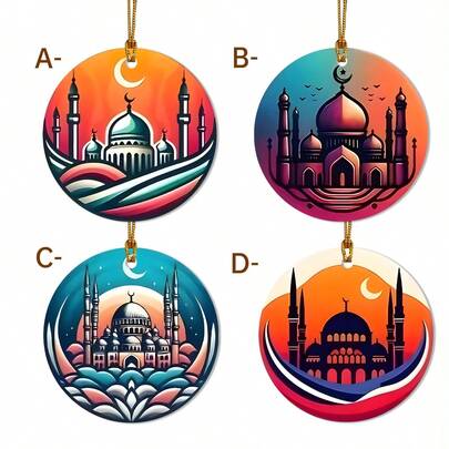 Adorno redondo de acrílico con diseño de construcción en degradado de naranja, azul y verde, adecuado para decoración del hogar, oficina, sala de estar, regalo perfecto para amigos y inauguración de casa, decoración interior de automóvil y festividades