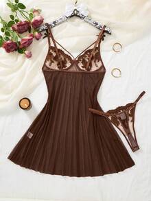 Bộ 2 món đồ ngủ nữ màu đỏ tía quyến rũ - Áo ngủ sang trọng, gợi cảm, áo ngực không tay thêu nơ, đồ mặc nhà mềm mại, thoải mái, phù hợp cho mọi mùa, váy mỏng xuyên thấu, quà tặng Giáng sinh & Halloween. - Cà phê nâu - Xem 3