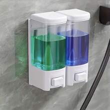 1/2个装壁挂式皂液器 - 白色 | 手动厨房/浴室防漏喷嘴容器，适用于液体/凝胶/洗发水/沐浴露/洗面奶，浴室皂液器，酒店浴室配件，现代浴室用品，厨房配件，厨房工具 - 白色 - 查看 9