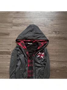 Y2K New Arrival Fall/Winter American-Style Letter Print Dark Gothic Retro Oversized Zipper Hoodie - 黑色 - 查看 4
