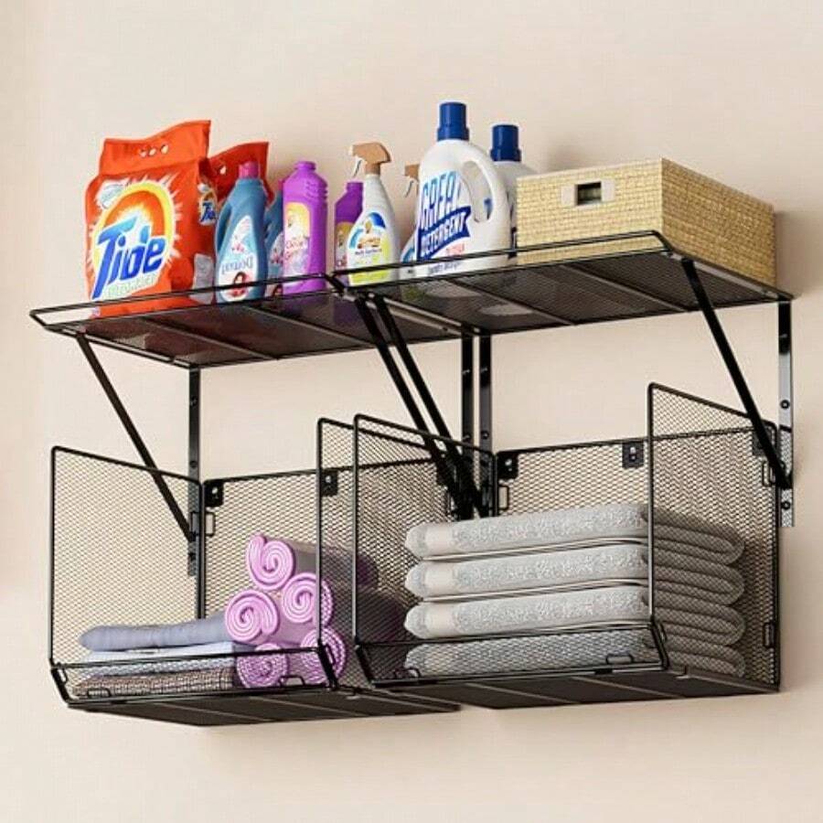 BAIRUI 2-Pack Laundry Storage Organizer with Drying Rack for Clothes Wall-Mounted Laundry Shelf Unit for Laundry Room Organization and Space Saving Storage Solution in Bathroom or Utility Area - como en la foto - Ver 1