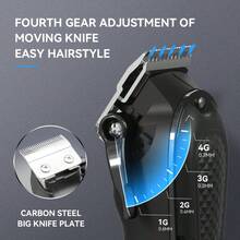 KEMEI 三合一套装：KM-1071 自动磨刀器、KM-2299 雕刻刀、KM-2024 金银双刃剃须刀、USB 快速充电 - 黑色 - 查看 4