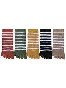 5 Pairs Women's Thick Warm Striped Toe Socks - Multicolor - View 4