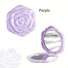 Rose-Shaped Folding Mirror With Mirror And Light Purple Petals - Portable Compact Bridesmaid Wedding Party Gift For Women And Girls, Elegant Lavender Flower Makeup Mirror, Fits In Purse, Christmas Accessory (No Feathers) - 紫色的 - 查看 9