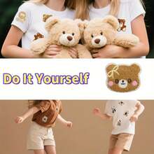 12片随机款式卷曲泰迪熊图案布贴，自带背胶 - 可爱动物刺绣熨烫贴片，适用于衣服、帽子、包包、牛仔裤、衬衫 - DIY装饰贴片（7.87x3.94英寸，白色）圣诞装饰、圣诞礼物、男孩圣诞礼物、少女礼物