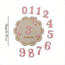 Calendário de fotos floral em madeira, moldura para fotos de marcos importantes, acessório para registrar o crescimento do bebê em aniversários. - Multicolorido - Ver 2