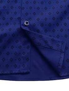 全新男士时尚休闲印花波尔卡圆点和格子长袖衬衫 - 藏蓝色 - 查看 5