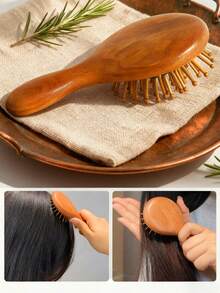 1pc Sandalwood Air Cushion Massage Hair Brush, Minimalist Natural Wood Color, Compact & Portable, Soft Air Cushion Design, Suitable For Women, Travel & Gift - Brown - View 5