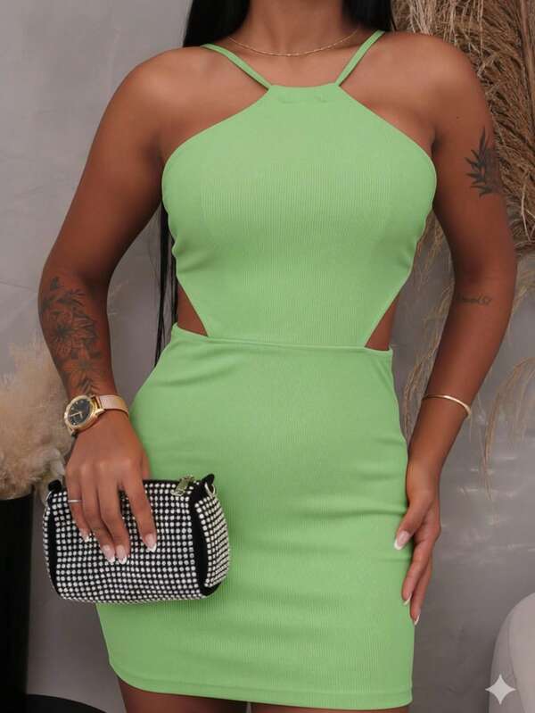 Vestido Feminino Frente Única   Malha    Costas nuas / sem costas    Roupa Feminina   Festa  Rua    Verão