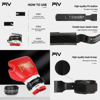 1 par de vendas para boxeo de PU gruesas y duraderas con cordones. Dispositivo de asistencia para vendas de muñeca con cierre de gancho y bucle. Vendas para artes marciales aptas para gimnasio y entrenamiento en casa.
