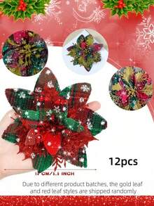 12/24 Pcs Christmas Glitter Red And Green Decorative Ornaments - Red And Green Artificial Flowers, Sparkling Festive Christmas Tree Decorations, Weddings, Home Decorations, Christmas Party Decorations, Wedding Decorations, Holiday Flower Decorations, Holiday Crafts, Wedding Planners, Perfect For Christmas