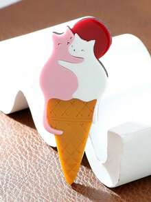 1pc Women's Creative Cute Cat On Ice Cream Brooch, Niche Adorable Animal Brooch Backpack Pin, Summer New Style - Multicolor - View 4