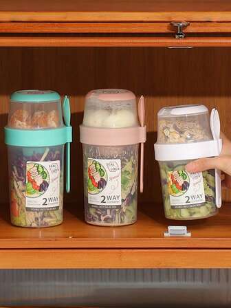 便携式早餐杯、单人便当盒、沙拉杯、燕麦杯、燕麦水果盒和沙拉酱盒（带叉子），适用于厨房、餐厅、户外和通勤，是日常办公、学校和户外旅行的理想食品容器。