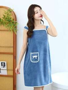 1 pezzo Asciugamano da bagno da donna (Dimensione: 80cm * 135cm, 250g), Accappatoio da spiaggia/spa/bagno, Asciugamano da doccia/fitness, Set asciugamani da donna, Accappatoio in spugna di corallo ultra morbido da donna con taschino a fiocco carino, Vestito asciugamano per la casa, Disponibile in più colori, Indumenti in velluto confortevoli, Asciugamano indossabile