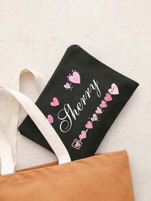 Bolsa de maquillaje lavable con patrón de corazón e impresión de nombre personalizada, bolsa de aseo portátil con diseño de corazón lindo, bolsa de maquillaje conveniente para mujeres, organizador de viaje con cremallera para cosméticos - Multicolor - Ver 8