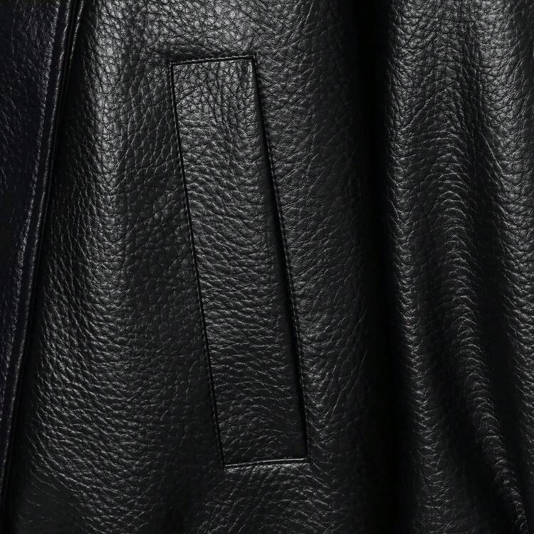 Jaqueta de Couro Solta Feminina para Outono e Inverno, Jaqueta de Motocicleta de Moda de Rua, Cor Sólida com Bolsos com Zíper Preto - Preto - Visão 11