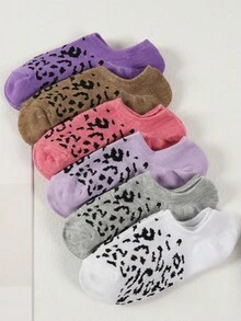 女士隱形襪6雙裝，防滑&吸汗設計，黑&白&灰，多彩豹印花&純色，低口&不露腳踝襪 - 彩色 - 查看 10
