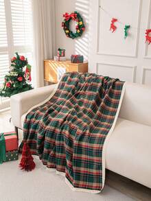 1pc American Vintage Scottish Plaid Multi-Functional Non-Slip Full Coverage Tassel Sofa Cover - Multicolor - View 9