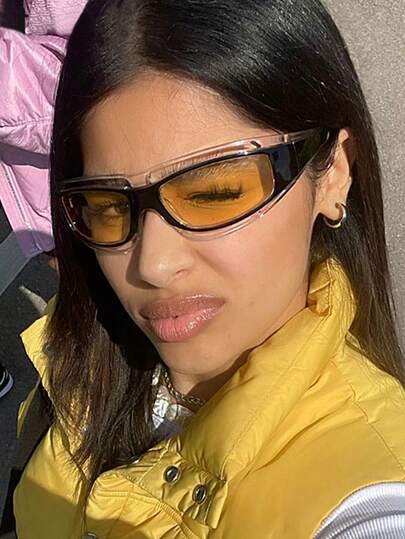 1 paire de lunettes de sport unisexes à monture creuse en forme d'œil de chat, style de rue futuriste Y2K Steampunk