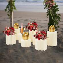 YUNRUX Foldable Paper Column Display Stands, Round Cylindrical Wedding Flower Stands, Paper Column Stands For Wedding Dessert Flowers - A - 查看 7