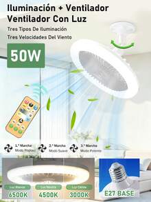 50W Ventilador de techo de anillo LED,Ventilador de Techo con Control Remoto de Luces,3 Velocidades,Con Función de Temporizador,para Cocina/Baño/Dormitorio - Blanco - Ver 2